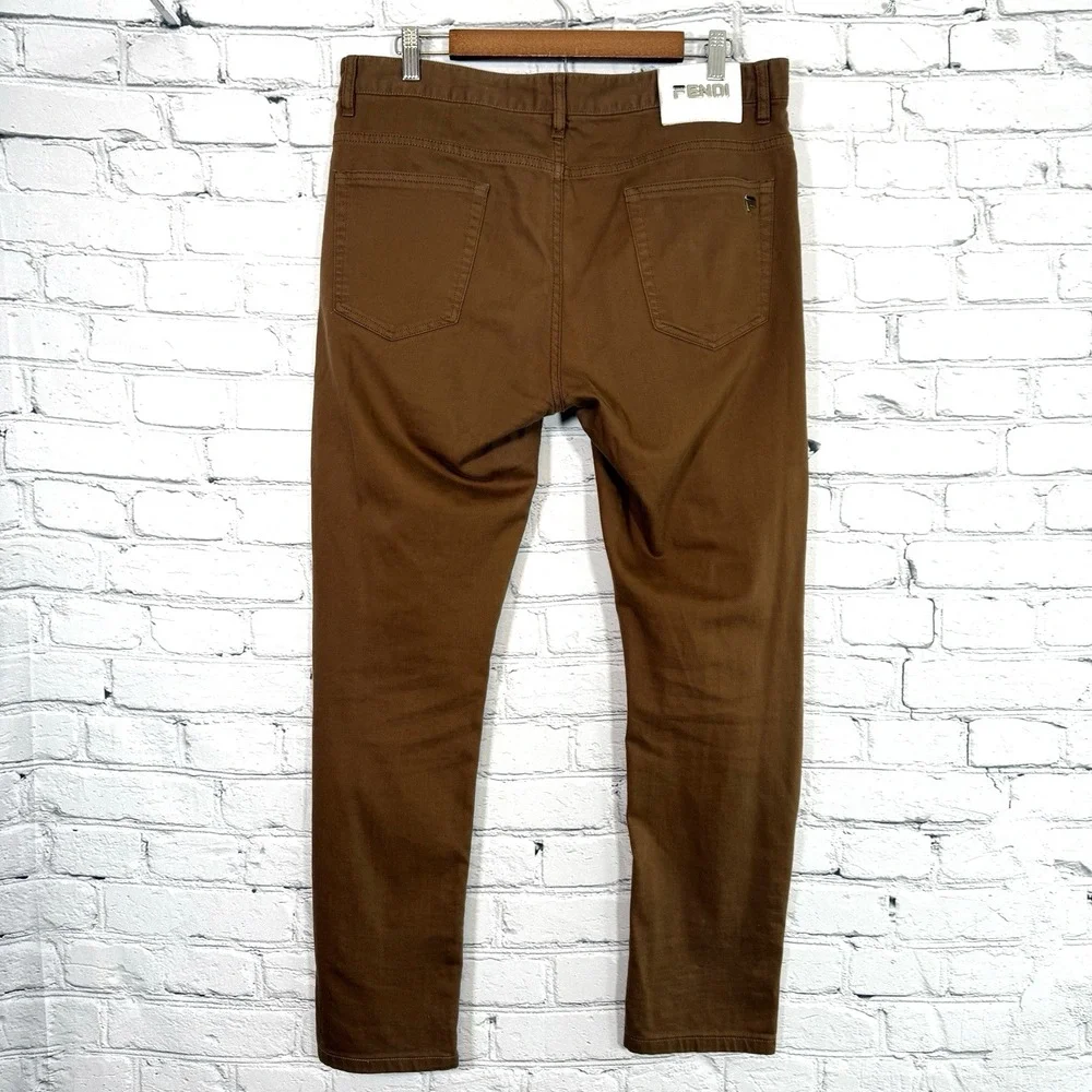 Authentic Fendi Roma Brown Slim Fit Stretch Pants‎ 34x31